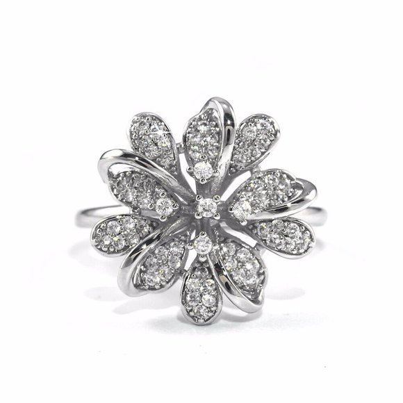 New 925 Silver Flower White Sapphire Ring - Picture 3 of 5